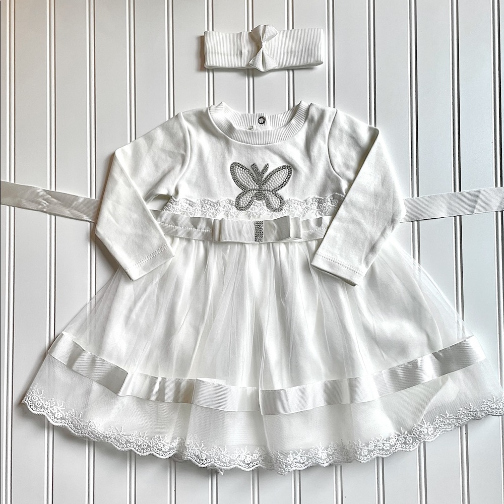 Toddler Girls White Long Sleeve Tulle Party Dress